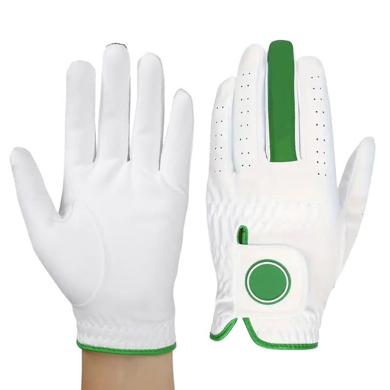 "White leather golf gloves for men with adjustable strap featuring premium soft leather construction"