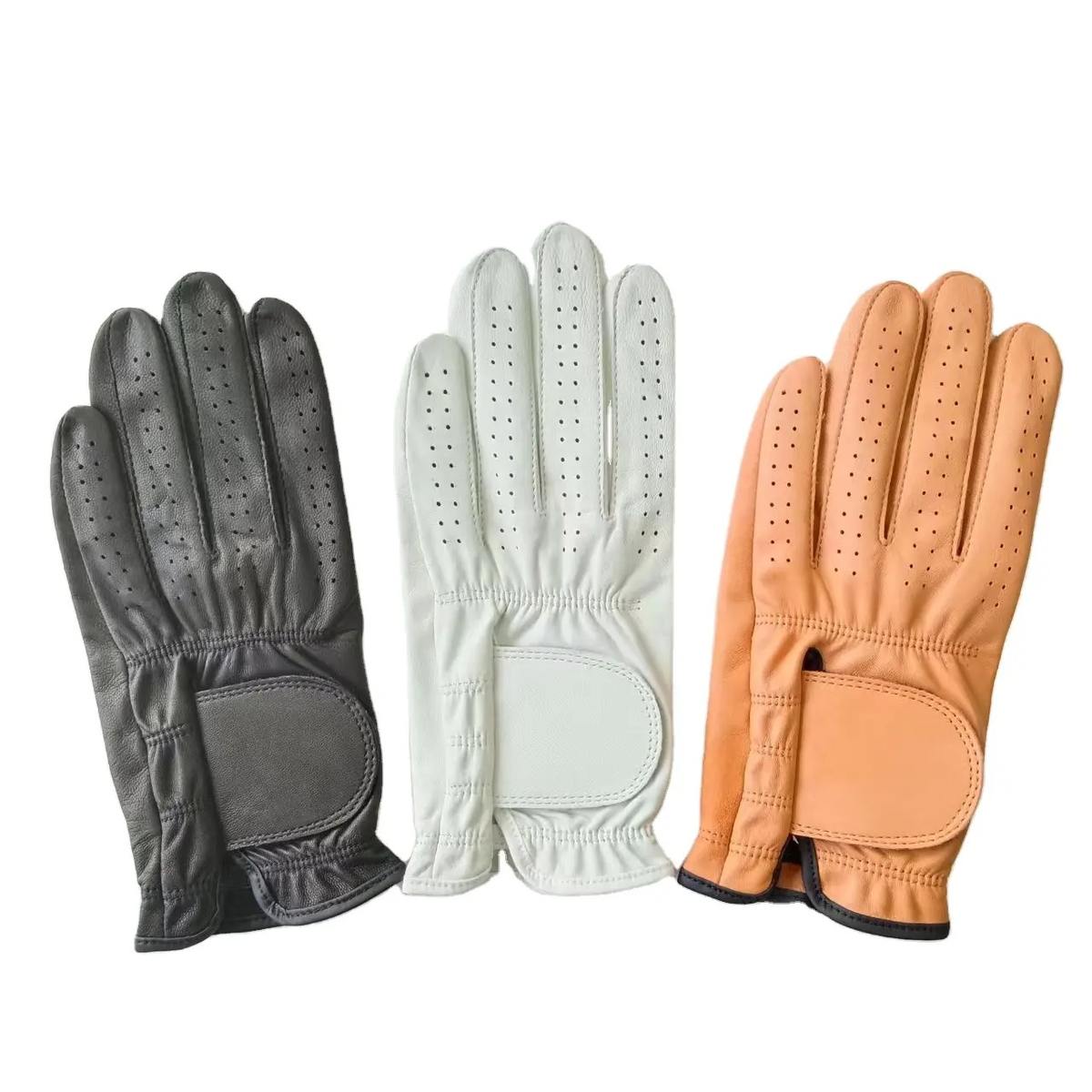 Custom sheepskin leather golf glove for men with personalised logo design offering superior grip and comfort on the course